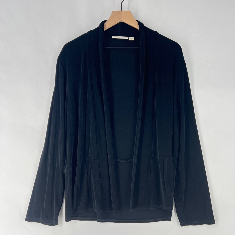 Coldwater Creek Stretch Liquid Knit Long Sleeve Black Open Front Cardigan MP